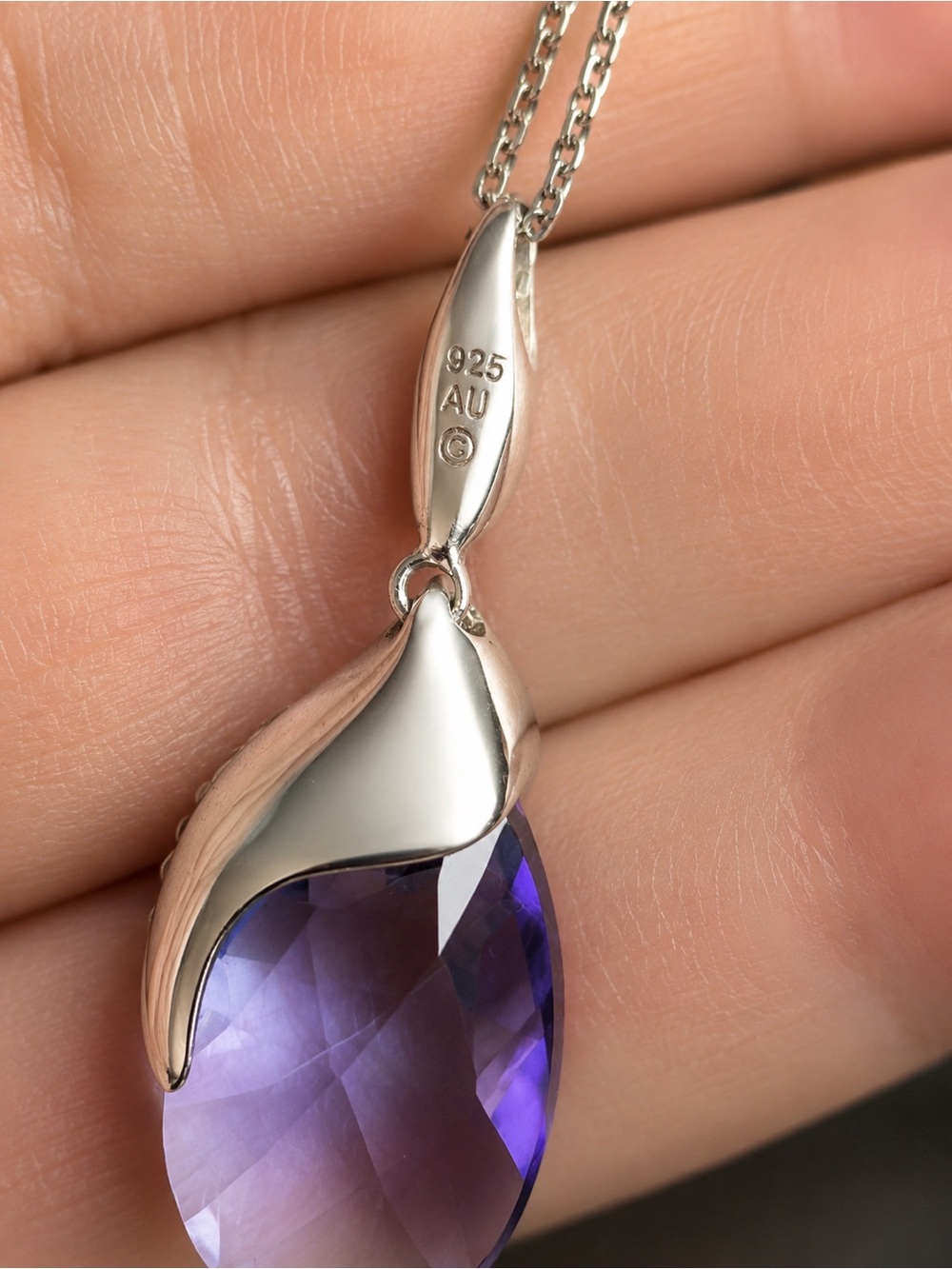 Vintage Swarovski Purple Crystal Necklace Sterling Silver 1990s Glam - Picture 7 of 11